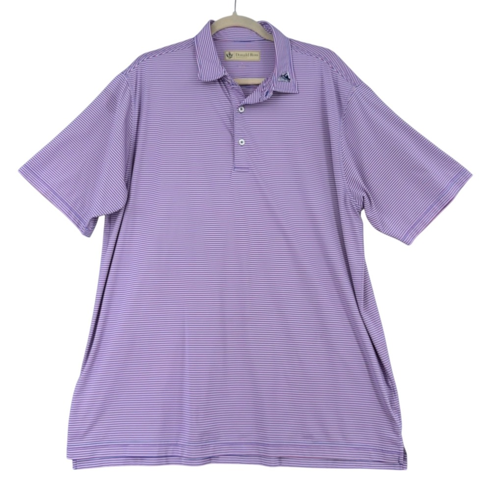 Donald Ross Sportswear Mens Large‎ Striped Golf Polo Shirt Purple Pink Blue